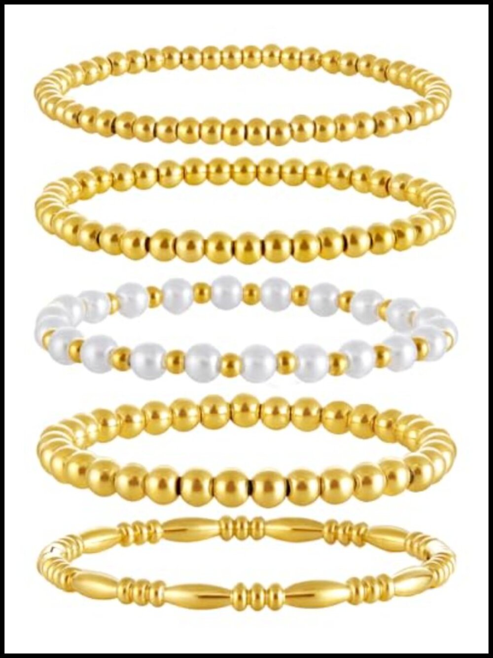 14K Gold Plated Bracelet Set Beaded Stretch Bangle Women's Jewelry